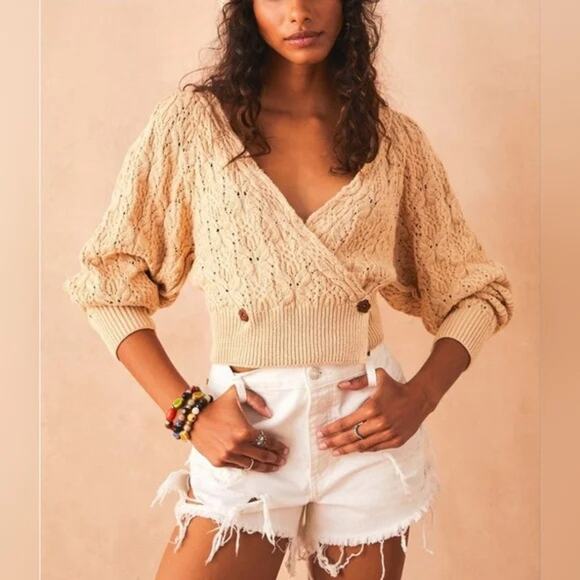 Free People Olive You Butterfly Knit Natural Cardigan Sweater Size XS - Picture 10 of 10